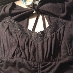 Stunning ruched, lace, open back shirt